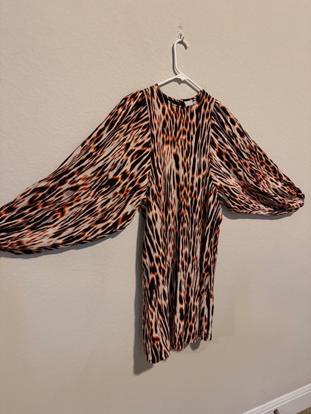 Balloon Sleeve Animal Print Mini Dress - Black & Brown